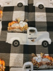 Cotton Fabric black grey white, “Harvest” pumpkins 1 yard
