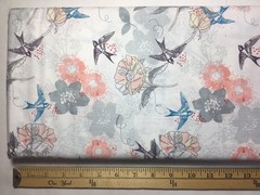 3 Wishes Marbella Bird Floral Fabric # 12630-WHITE – Per Yard