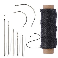 55Yards Waxed Thread with 7 Pcs Leather Needles for Hand Sewing 150D Black