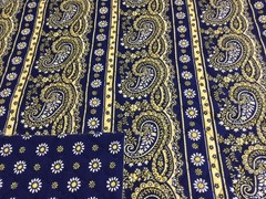Dbl Side Pre-Quilted Fabric Blue Yellow Paisley Flower Fabric Traditions 37×44”