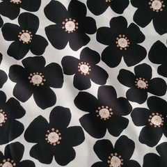 Black Flowers on White w/ Beige Centers Japanese Cotton Shirting