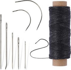 55Yards Waxed Thread with 7 Pcs Leather Needles for Hand Sewing 150D Black