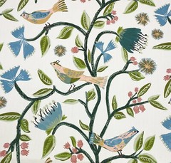 BALLARD DESIGNS LYLE GREEN BLUE LUSH LEAVES VINE SONGBIRDS FABRIC BY YARD 54″W