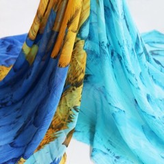 1 yard X 1.48 meter Shading Chiffon Fabric Beach Dress Material Feather Pattern