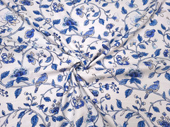 Waverly SUMMER ISLES SKY Blue White Floral Bird Designer Drapery Uph Fabric