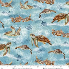 Cotton Window to Paradise Sea Turtles Ocean Blue Fabric Print by Yard D486.97