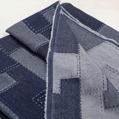 10Oz Weight Denim Patchwork Fabric,Deep Blue Square Pattern,Cotton,67 Inches Wid