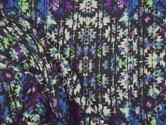 Discount Fabric Challis Rayon Apparel Aztec Purple Green Blue Black E50