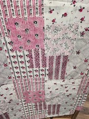 Vintage Cheater Quilt Fabric 100 Cotton Pink Black Tiny Roses Stripes