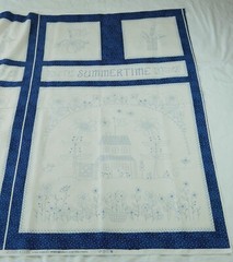 Maywood Summertime Fabric Panel Blue Americana Cottagecore Cheater Blocks 27″x45