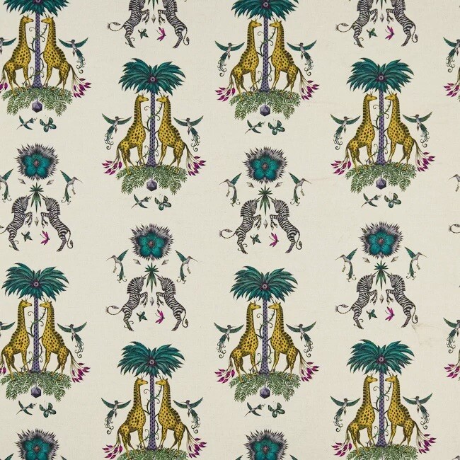 Clarke & Clarke Whimsical Giraffe Zebra Fabric- Creatura Linen / Yellow 7.50 yds