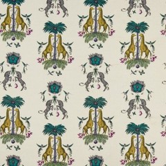 Clarke & Clarke Whimsical Giraffe Zebra Fabric- Creatura Linen / Yellow 7.50 yds