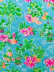 Lilly Pulitzer Slub Cotton Fabric Blue Ibiza Lilly Loves Disney 1 yd 36″x 60”