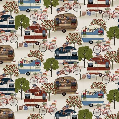 Hometown America By 3 Wishes Fabric – Beige Campsite #18702