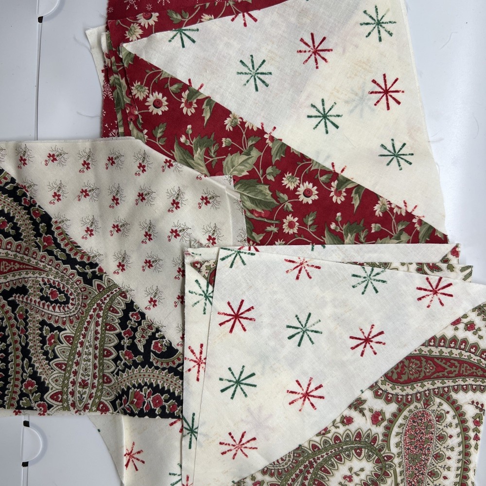 Estate Fabric Scrap Precut Quilt Blocks 4.5 And 6.5 Christmas