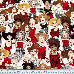 Vintage 2006 Loralie Harris Salon Ladies All Over Cotton Fabric by the HALF YARD