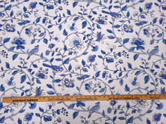 Waverly SUMMER ISLES SKY Blue White Floral Bird Designer Drapery Uph Fabric