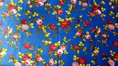 Victorian Red Rose Floral Print Fabric Royal Blue Polycotton 58″ By The Yard