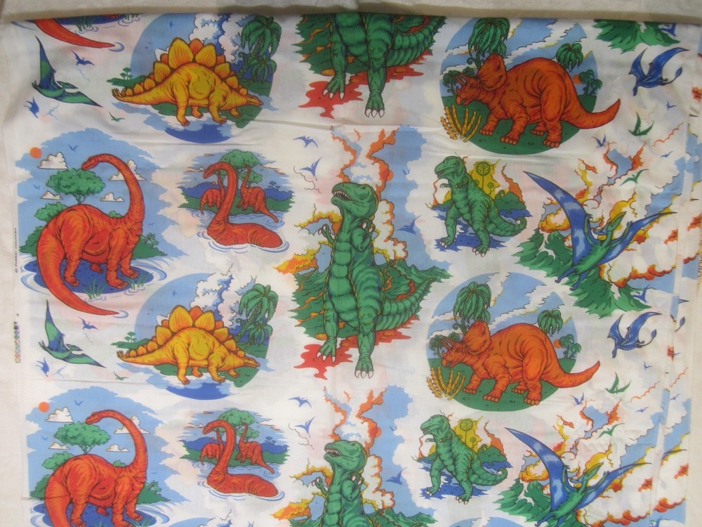 VTG NEW Fabric Cottage Dinosaur Fabric Prehistoric T-Rex Stegosaurus 166”x45”