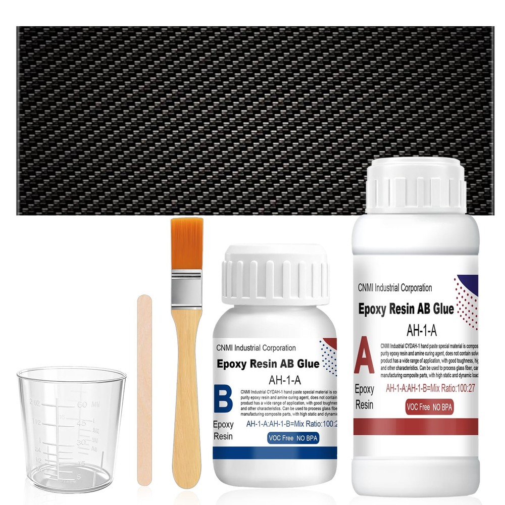 Carbon Fiber Repair Kit 8 Inch Twill Cloth 100g Resin 27g Hardener Tools