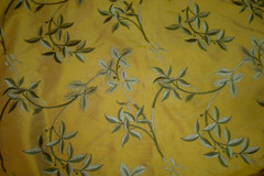1 of 21 yds Designers Fabric Dupioni SILK Embroidered Foliage Drapery 54″ w BTY