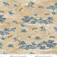 Cotton Window to Paradise Sea Turtles Sand Ocean Fabric Print by Yard D486.96