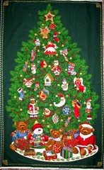 Christmas Tree Teddy Bear Gifts Fabric 36″X58″ Panel Cotton by VIP Fabrics