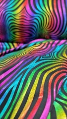 Fabric Sold By The Yard Multicolor Geometric Rainbow Blue Pink Black Background