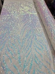Fabric Sold By The Yard Four Way Stretch White Iridescent Sequin Embroidery Dres