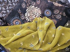 Silk Chiffon Fabric Brown & Olive Ombre Gold Accents Double Border 45″×5yds Sari