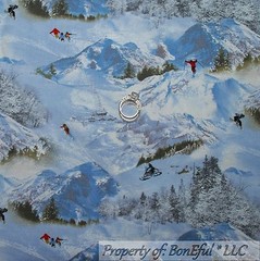 BonEful Fabric Cotton Quilt Blue Mountain Scenic Xmas Winter SKI Mask Snow Sport