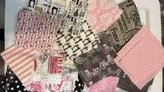 Pink Floral Fabric Scraps Lot – Black White Gray Beige Prints, Sewing Theme