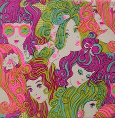 Handmade Retro 70’s Ladies 8×8 Cotton Quilting or Crafting Funky Fabric Block
