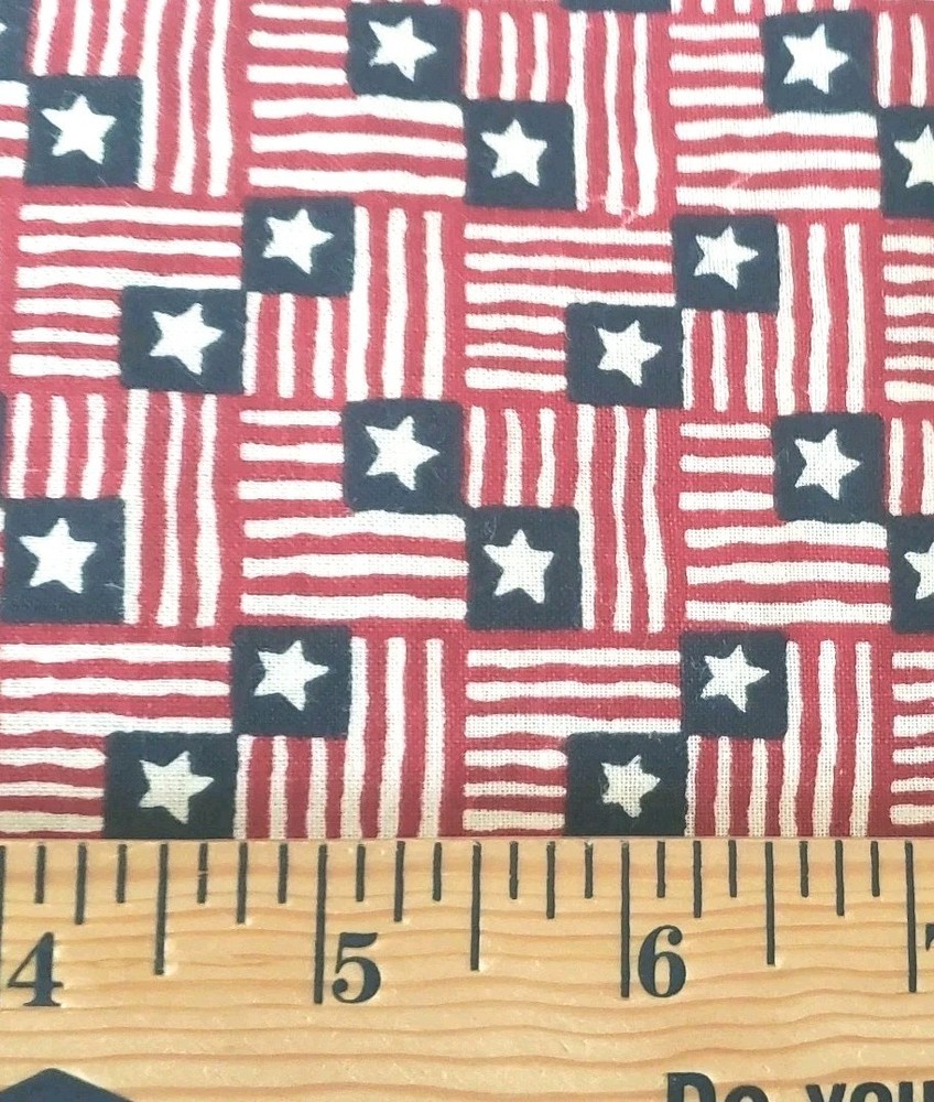 3 Yards Patriotic Americana Flag Fabric Red White Blue Primitive Cotton Quilting
