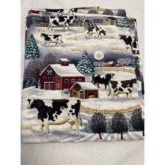 Concord Fabrics Winter Farm Scene Fabric Multi Color Cows Barns Snow 3 yds