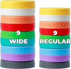 18 Pack Wide & Regular Mouth Mason Jar Lids with Silicone Rings Leakproof Plasti
