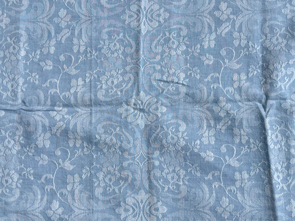 1 3/4 YDS X 46 COTTON BLEND JACQUARD LIGHT BLUE WHITE MEDIUM WEIGHT FABRIC