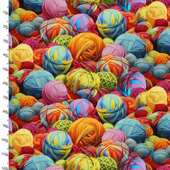 3 Wishes Fabric | Purrfectly Playful Packed Yarn Ball Print Rainbow | YARD