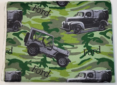 Ford Oval / Motor Company 1 Yard Sewing Fabric Vintage Jeeps Trucks Camo Flannel