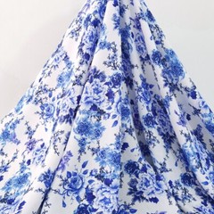 1 yard X 1.4meter China Blue White Flower Material Viscose Rayon Fabric For Robe