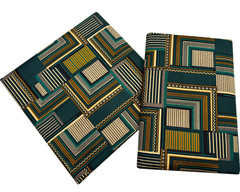 Polyester Ankara Wax Print- Forest Green Gold Black Yellow Cream Beige