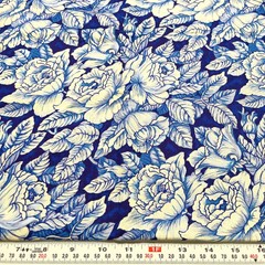 Quest For A Cure Fine China Blue Northcott Floral Cotton Fabric by the Half Yard