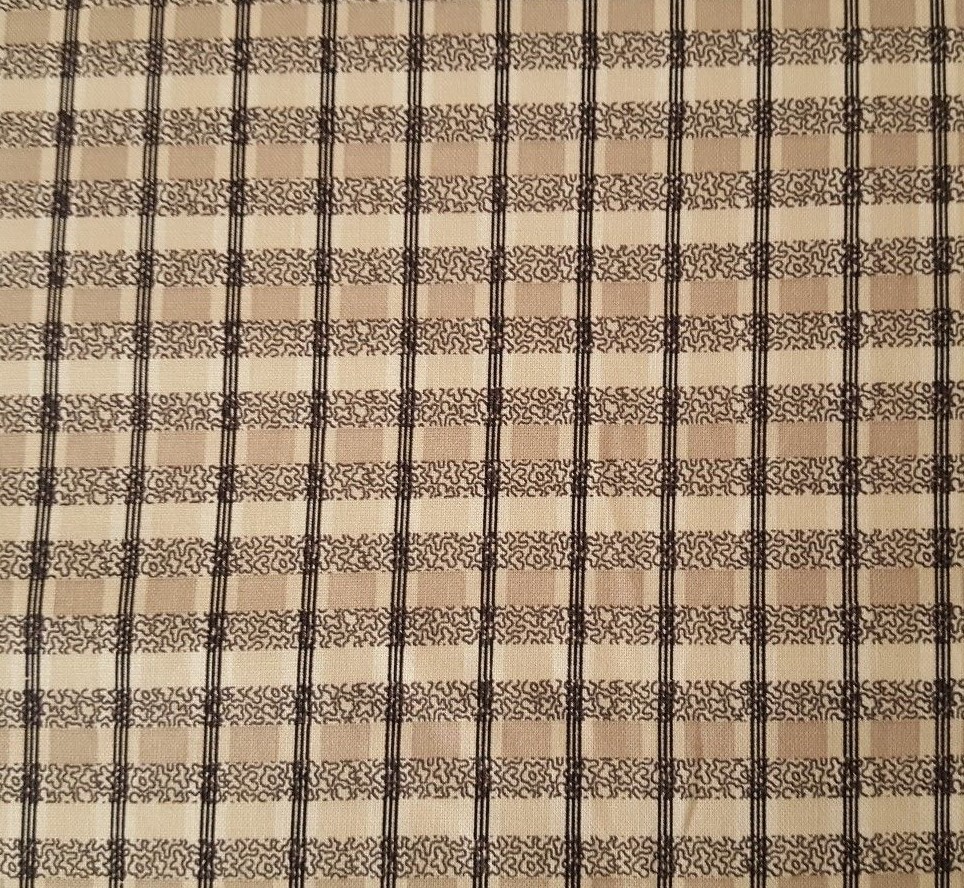 Vintage Onyx BTY Faye Burgos Marcus Brothers Taupe Beige Black Gray Ecru Plaid