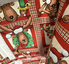 Christmas Fabrics Cotton Lot Reindeers/Red/Green Stripe 1-2 Yards