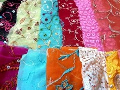 Abb 15pcsVintage Sari Georgette Fabric Remnants Embroidered Craft Scrapbook DUP3