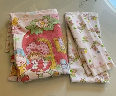 Vintage Strawberry Shortcake Twin Sheet & Nursery Cotton Quilting Fabric Lot