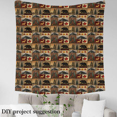 Hunting Animal Fabric by the Yard,Woodland Deer Bear Waterproof Outdoor Fabric,A
