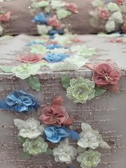 Dusty Rose Beaded Lace 3d Multicolor Floral Fabric Sold by The Yard Quinceañera