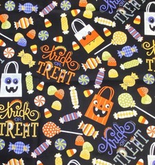 FQ, Halloween Candy on Black Fabric by Brothers & Sisters, Fat Quarter 18” X 22”