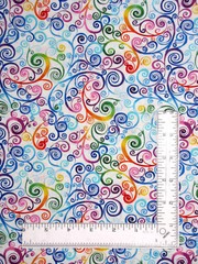 Rainbow Scrolls Fabric By The Yard Multicolor Swirls on White Cotton Hi Fashion